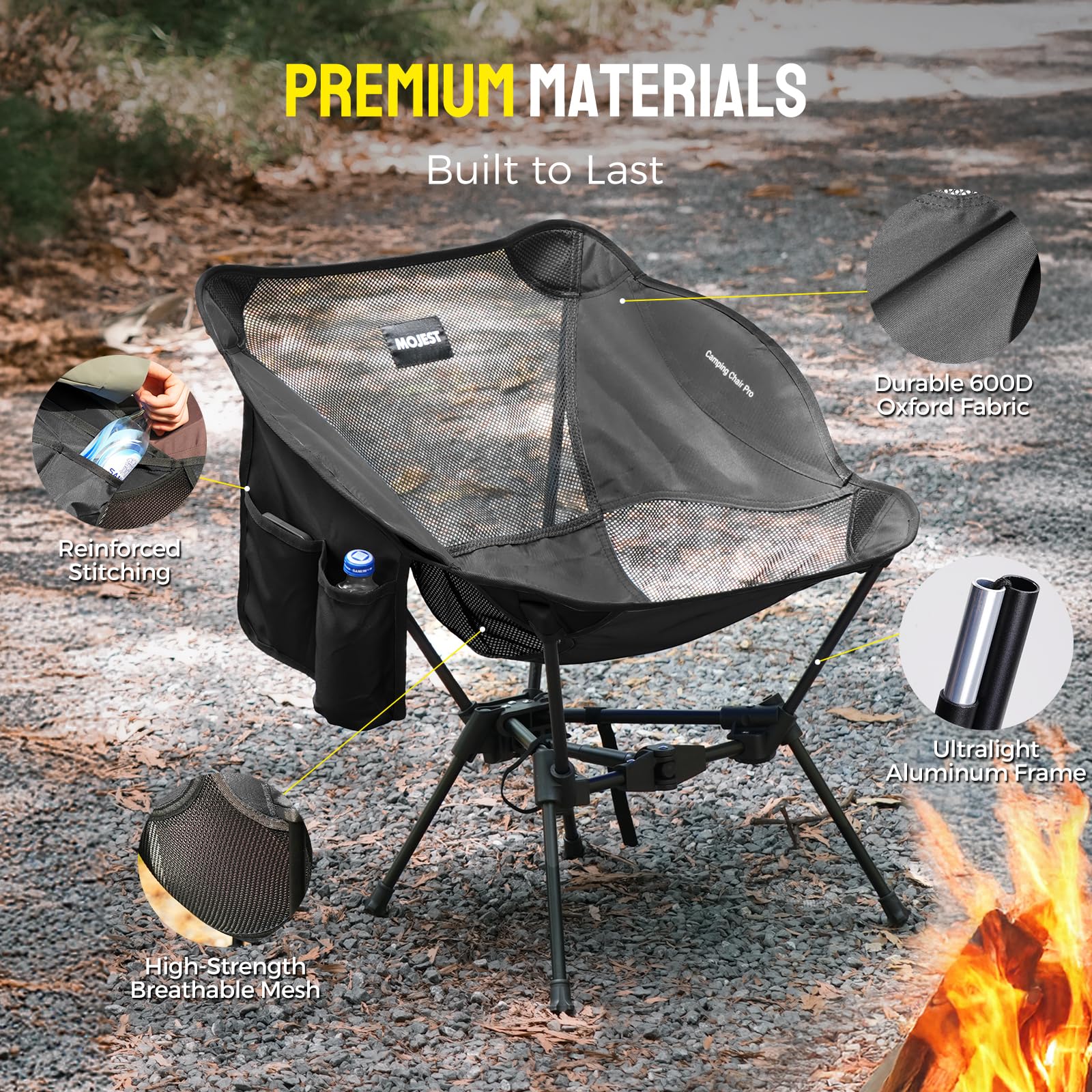 Mojest portable chair suitable for beach, camping, fishing, and lawn activities