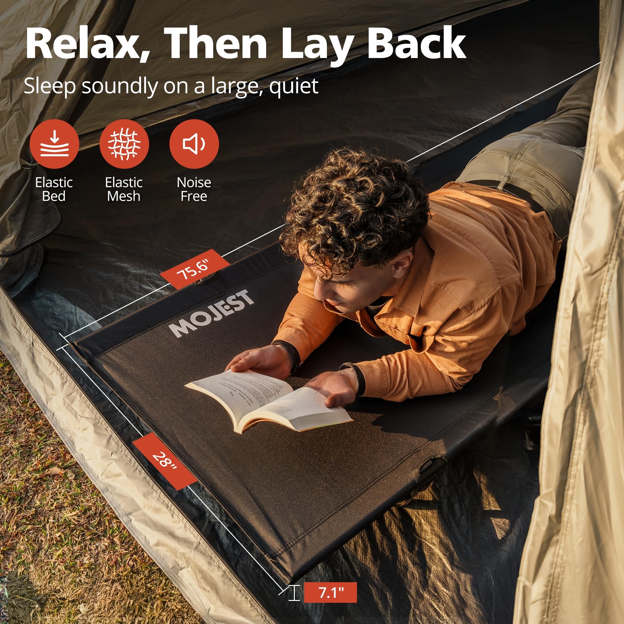 Mojest Ultralight Camping Cot aluminum-frame emphasizes strength while keeping weight down for backpacking.