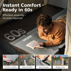 Mojest Ultralight Camping Cot bed surface ready for a comfortable night.