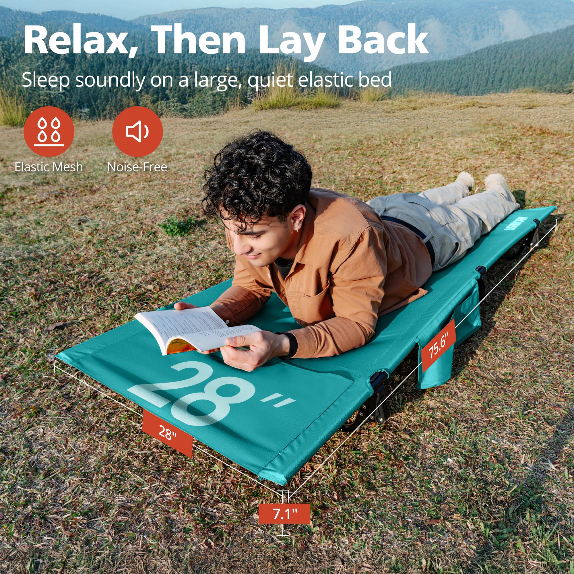 Mojest Ultralight Camping Cot blue aluminum frame provides durable support