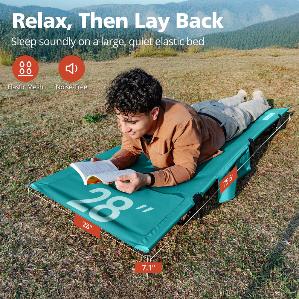 Mojest Ultralight Camping Cot blue aluminum frame provides durable support