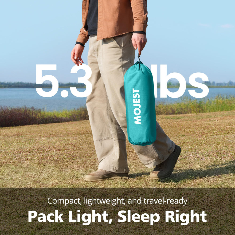 Mojest Ultralight Camping Cot blue side pocket keeps essentials within reach