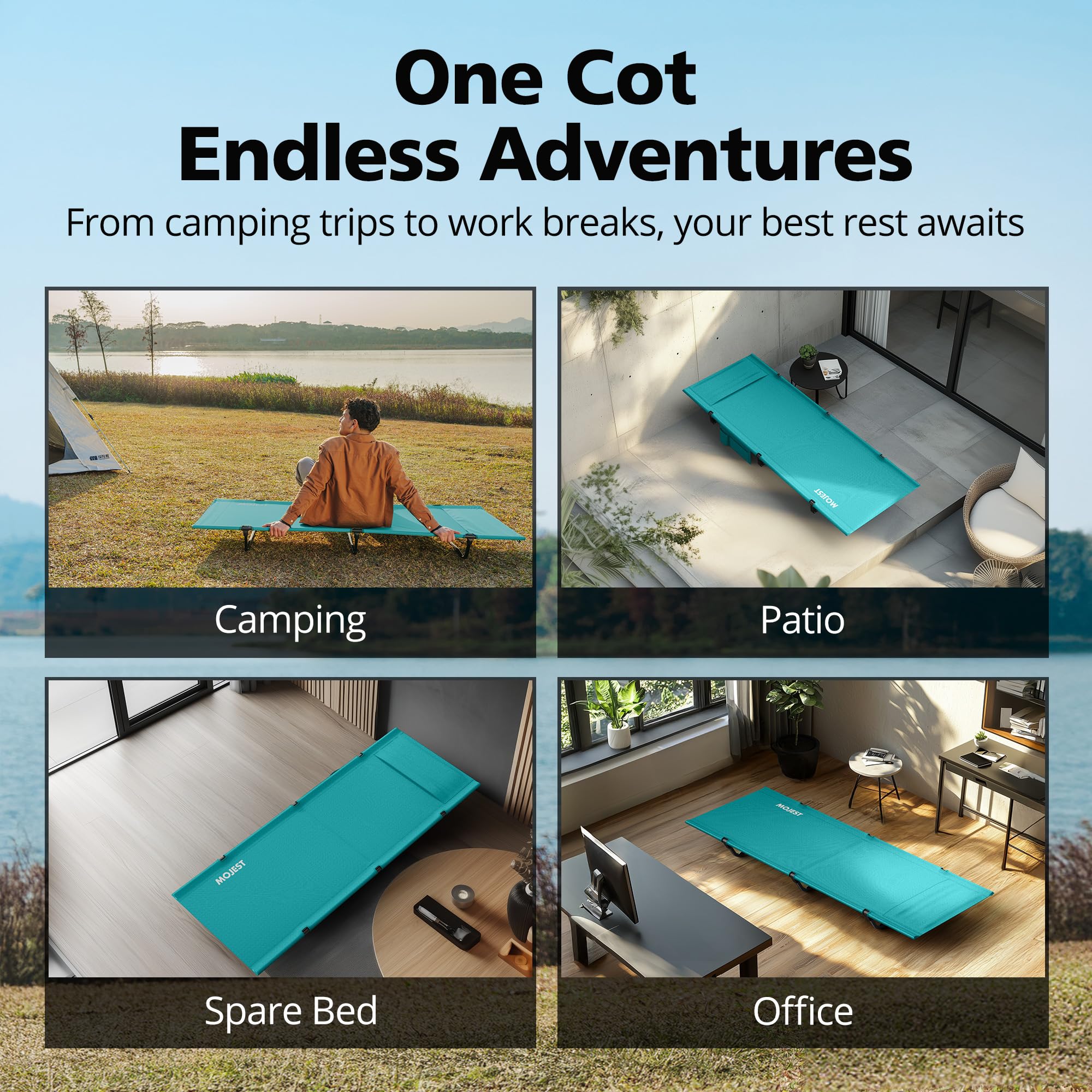 Mojest Ultralight Camping Cot blue sleeping outdoors under the stars
