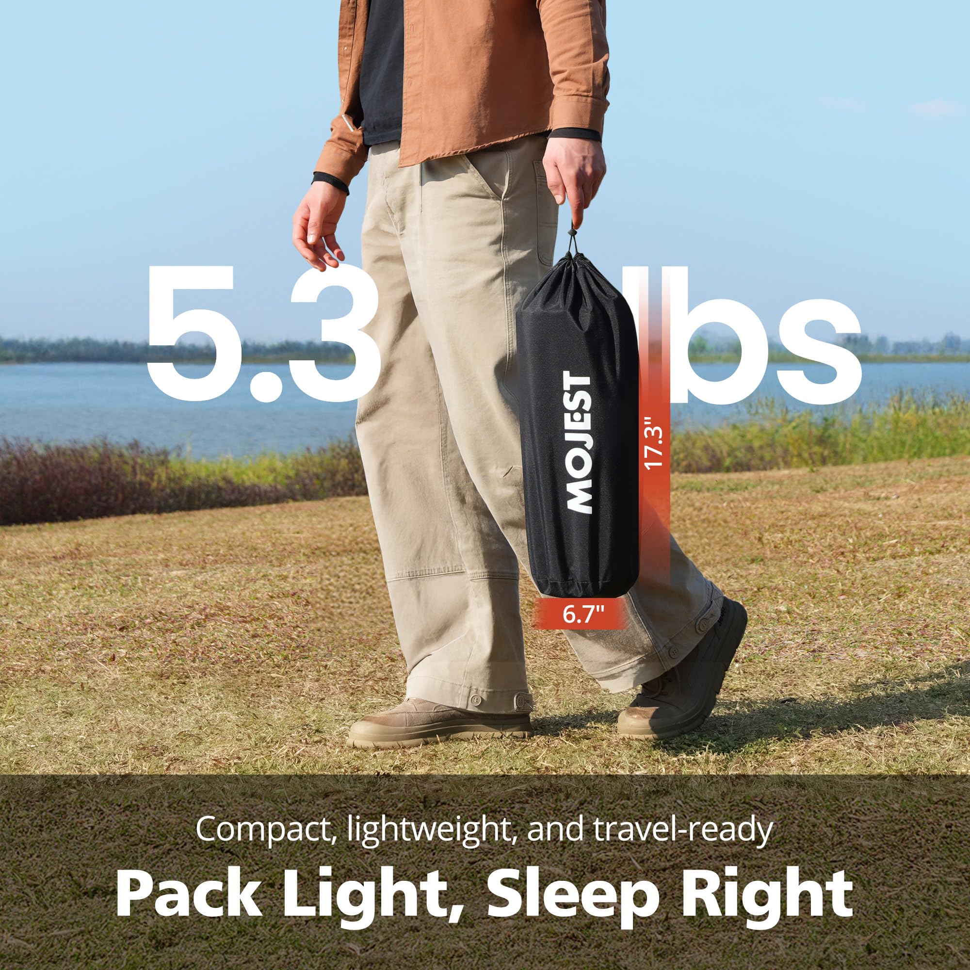 Mojest Ultralight Camping Cot side pocket keeps essentials within reach during camping adventures.