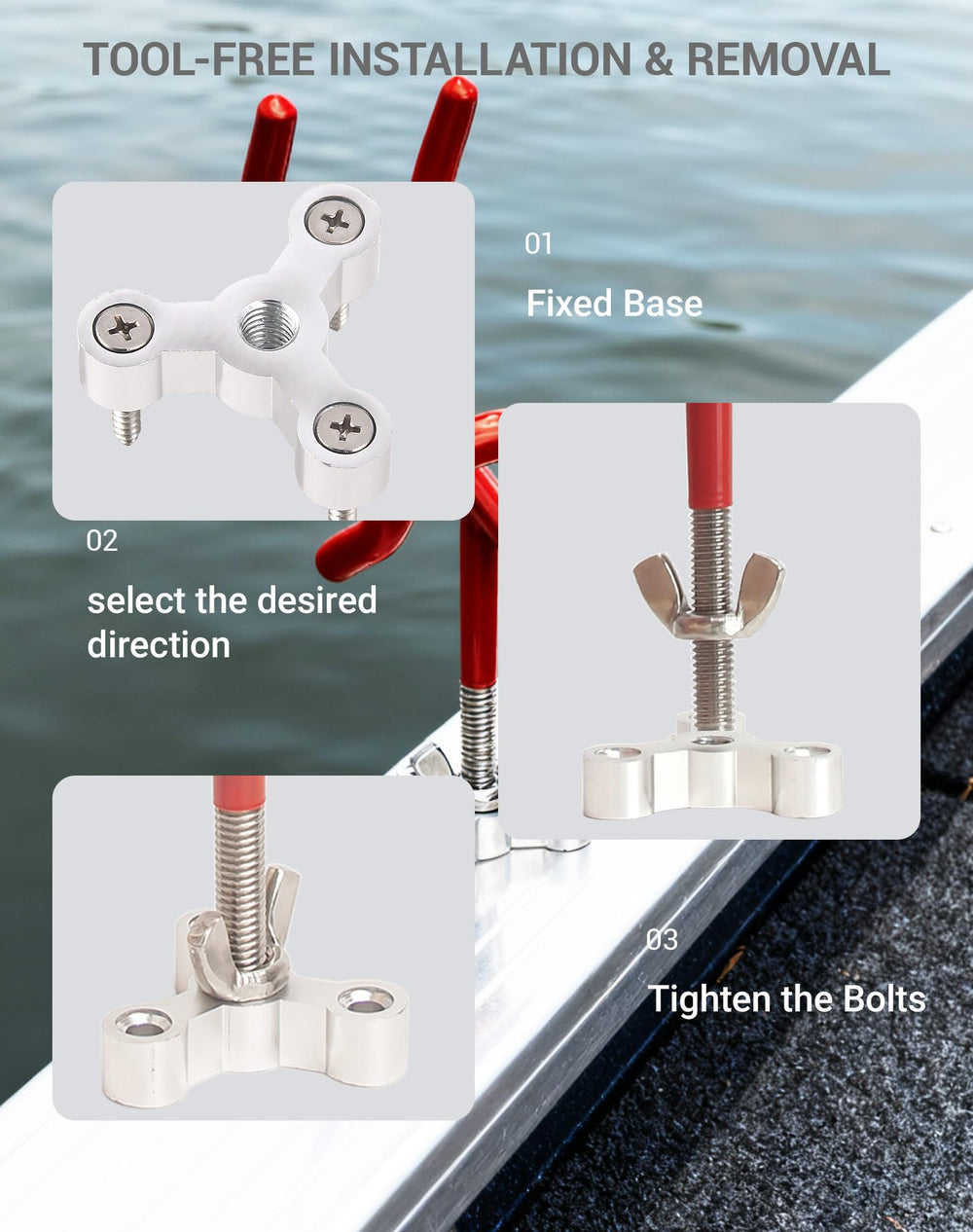 Mojiate contoured cradle holds rods horizontally for straight-down casting.