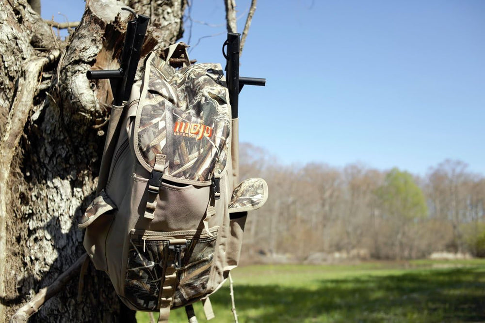 MOJO Outdoors Mojo Pack backpack-style design frees hands for setup.