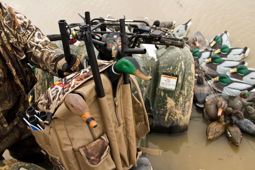 MOJO Outdoors Mojo Pack beige color blends with marsh scenery.