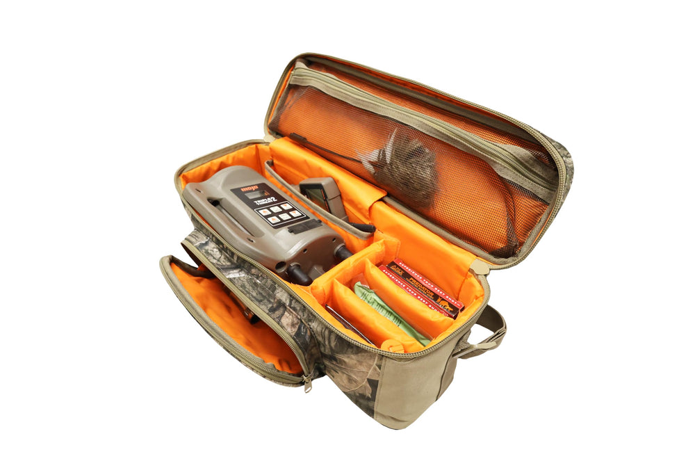 MOJO Outdoors Triple Threat 2 Bag offers multiple compartments for remote, decoy, and batteries.