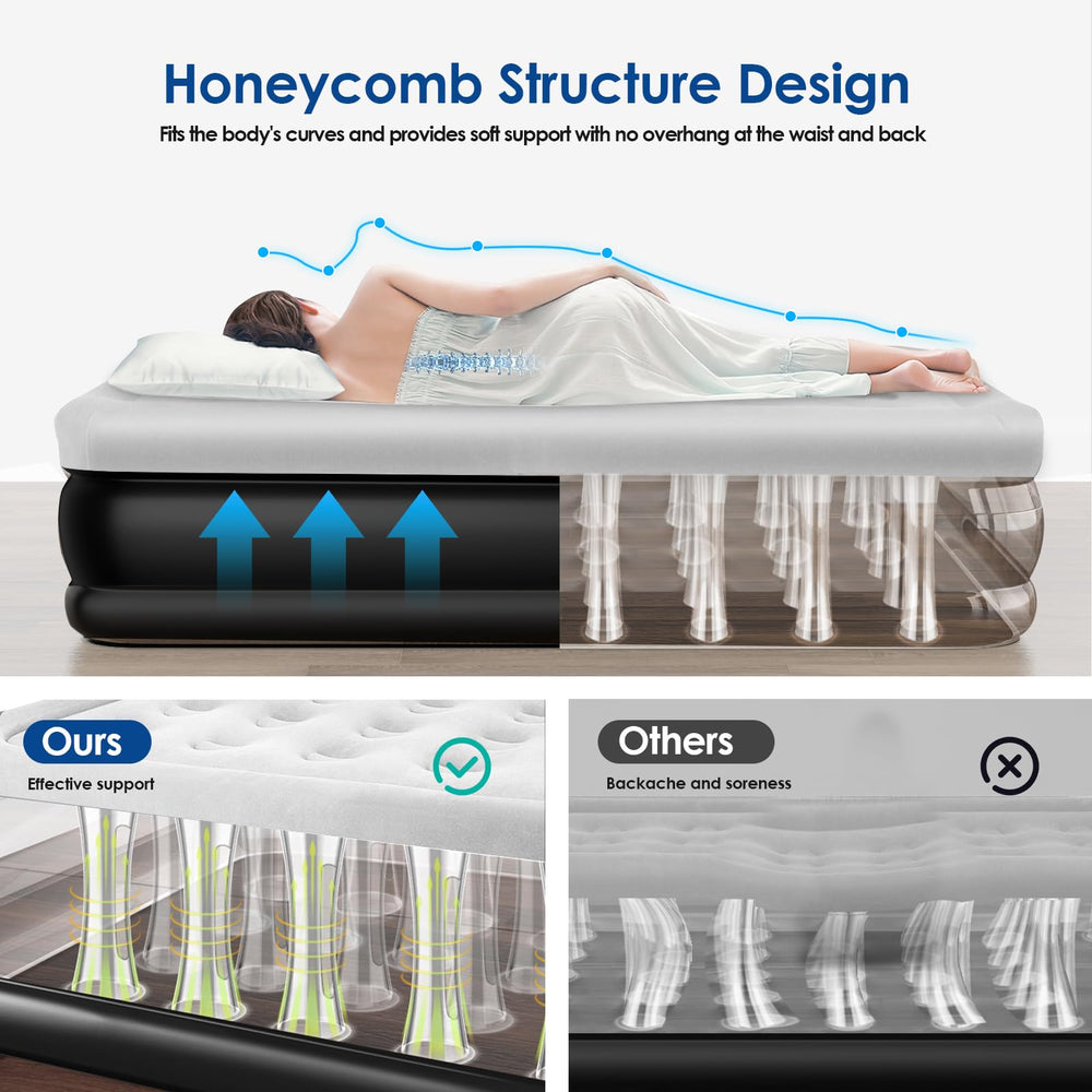 MoKo air mattress queen 18 inch height provides elevation and comfortable sleeping for guests and camping.