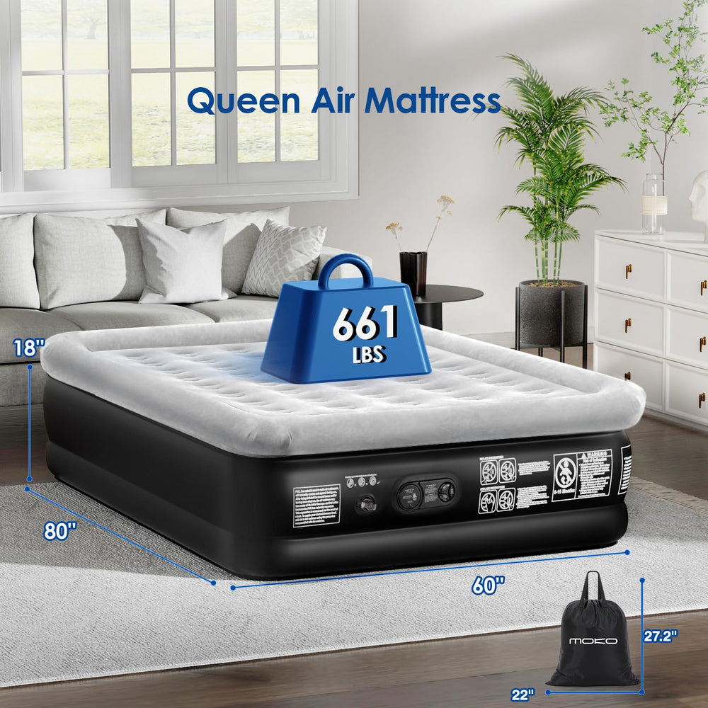 MoKo queen air bed features non-slip bottom for stability on any floor or tent surface.