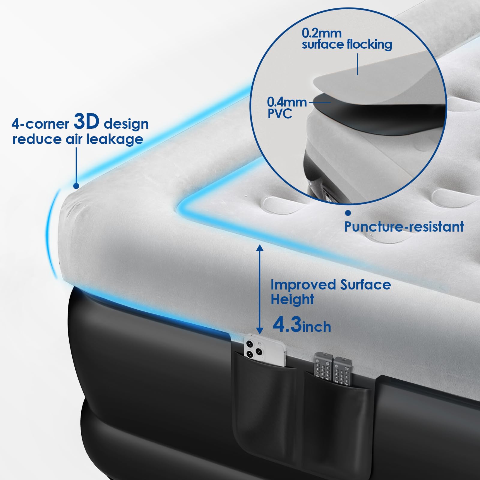 MoKo puncture-resistant PVC mattress with anti-slip bottom helps prevent slips during use.
