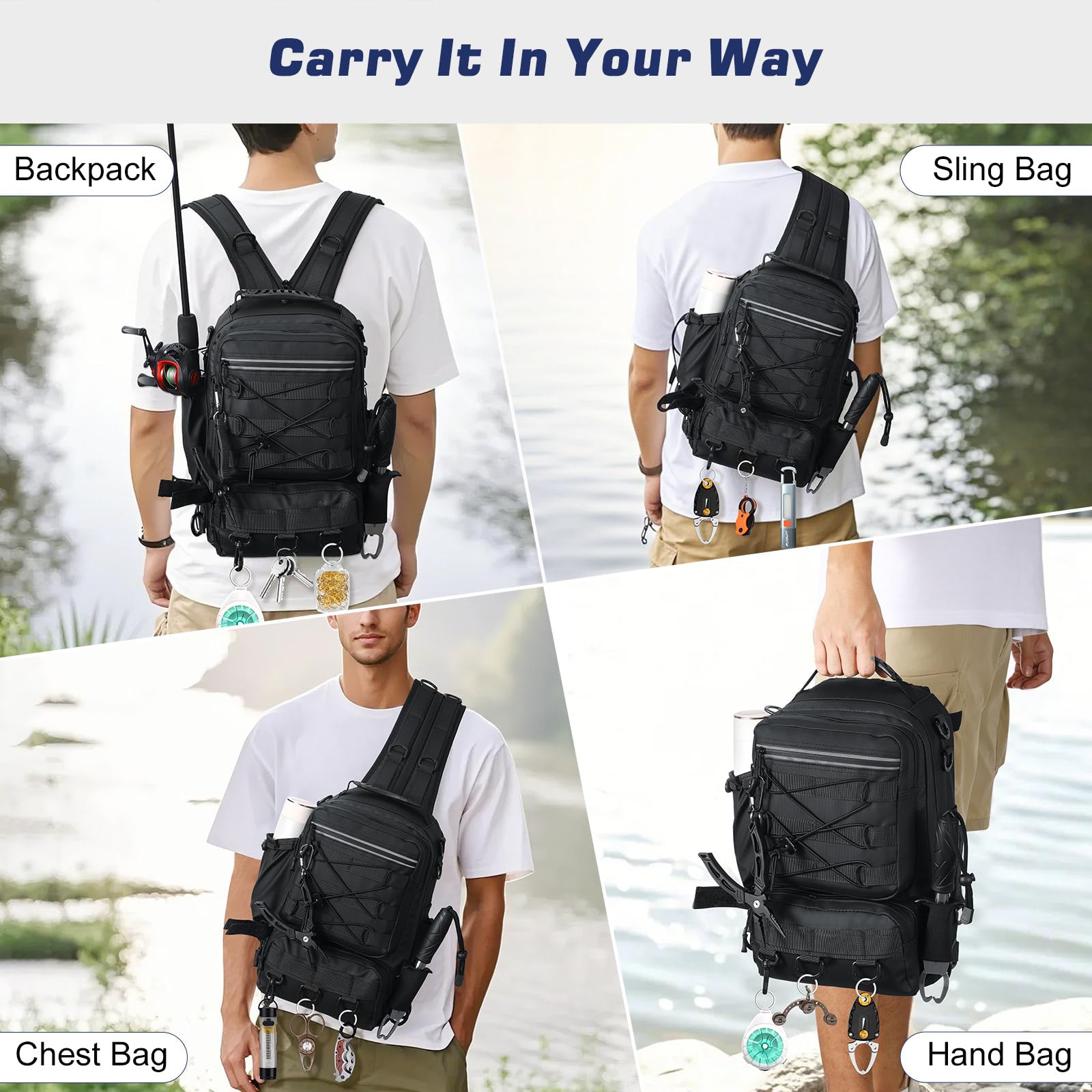 Bag holds two Lua fishing rods with built-in rod holders