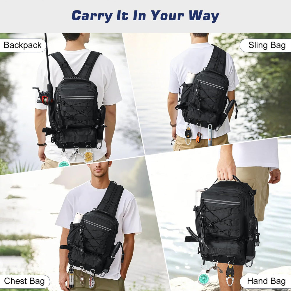 Bag holds two Lua fishing rods with built-in rod holders