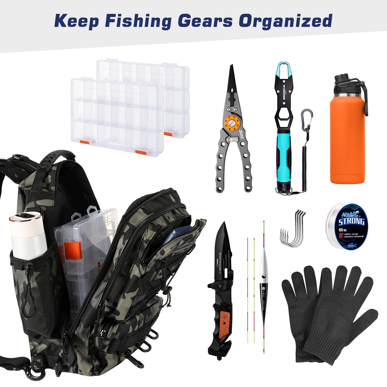 Close-up of waterproof zipper and fabric on MoKo fishing backpack