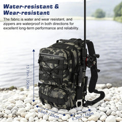 Three zippered pockets and included straps on MoKo fishing backpack