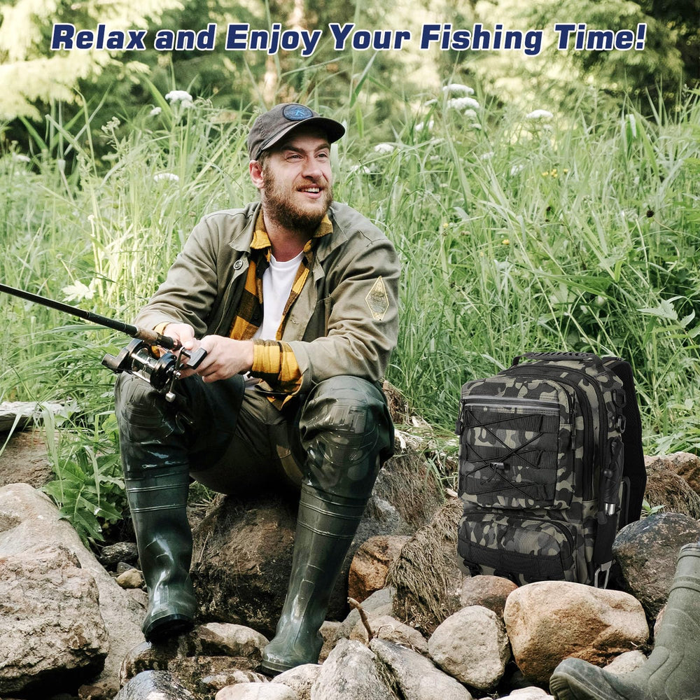 Fully loaded MoKo fishing backpack ready for a fishing trip