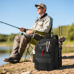 Side view of MoKo fishing backpack