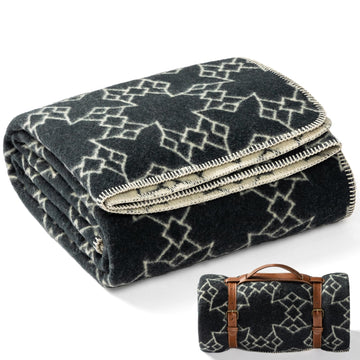 Molithe blanket virgin-wool texture demonstrates warmth and durability for camping outdoors