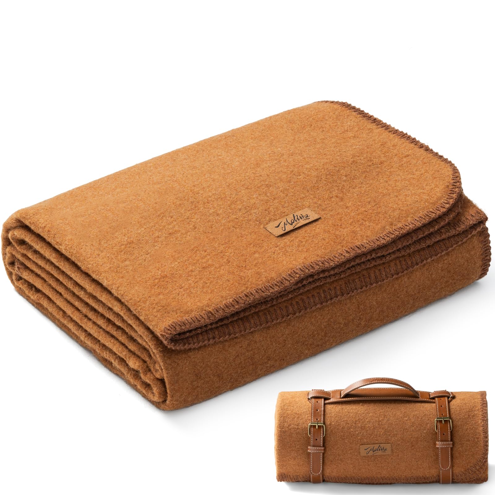 Molithe wool blanket folded for compact travel warmth.