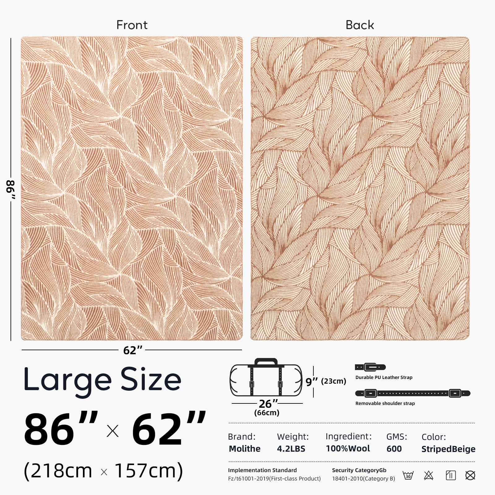 Molithe wool blanket edge-treatment closeup showing durable seams for long-lasting use