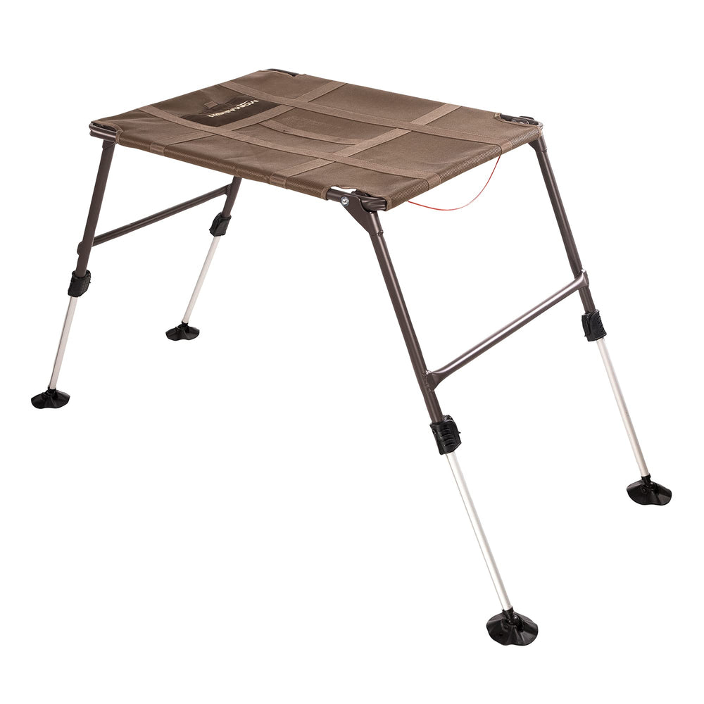 Momarsh Final Stand adjustable-height legs showing versatile field setup.