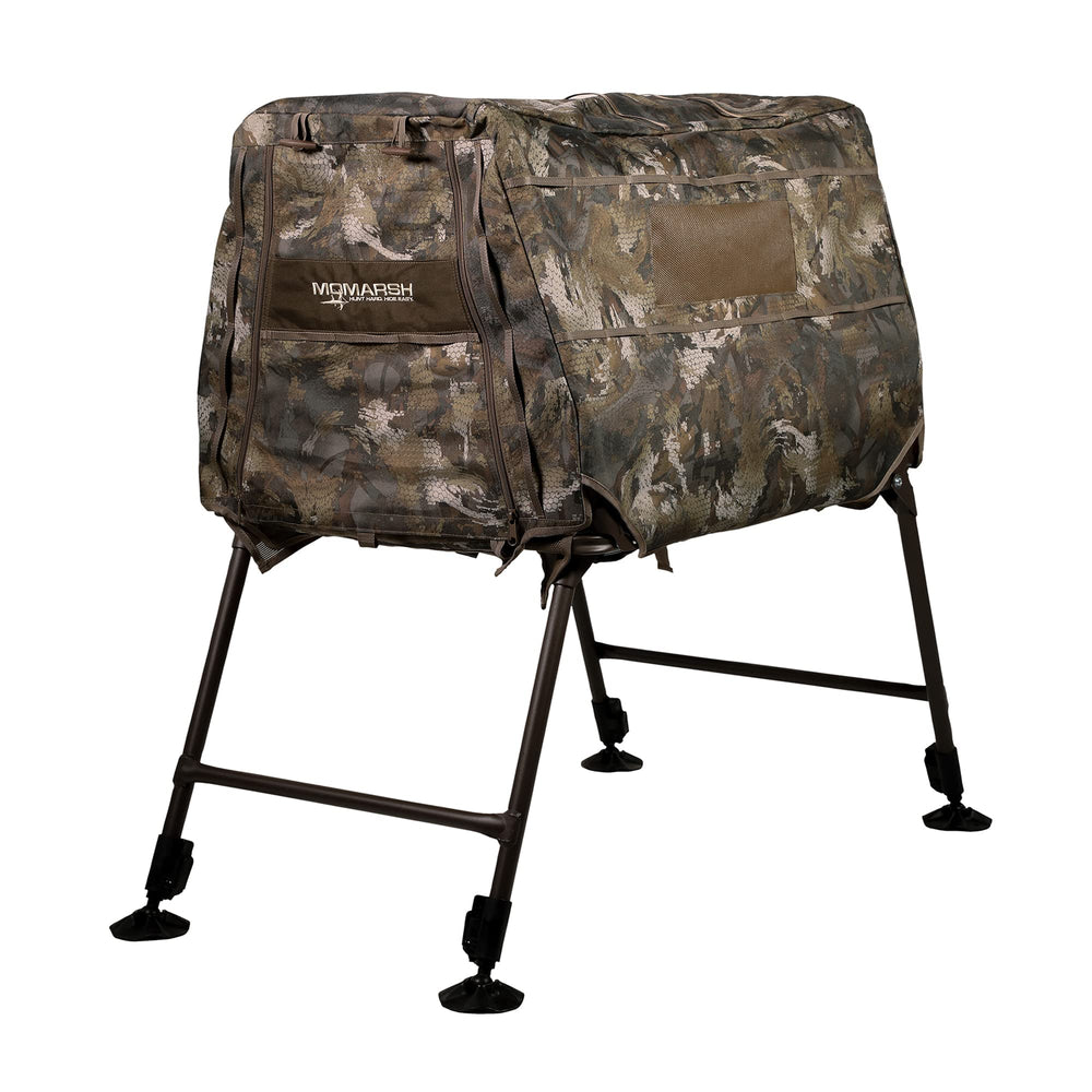 Momarsh Invisi Lab blind front view highlighting concealment and easy-entry doors.