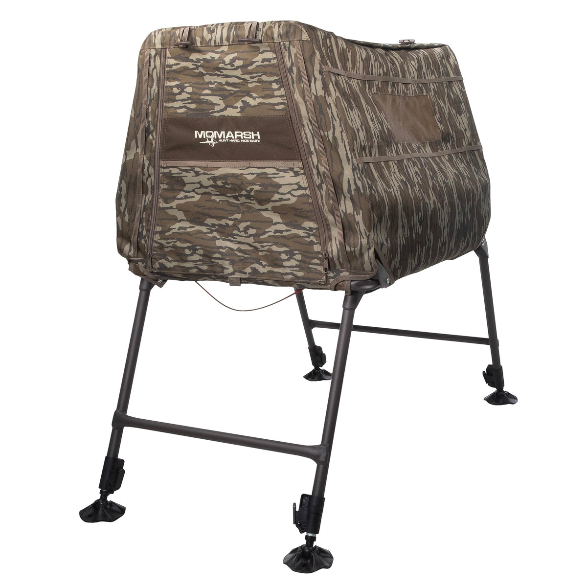 Momarsh Invisi Lab Dog Blind cot-floor for all-day comfort during hunts.