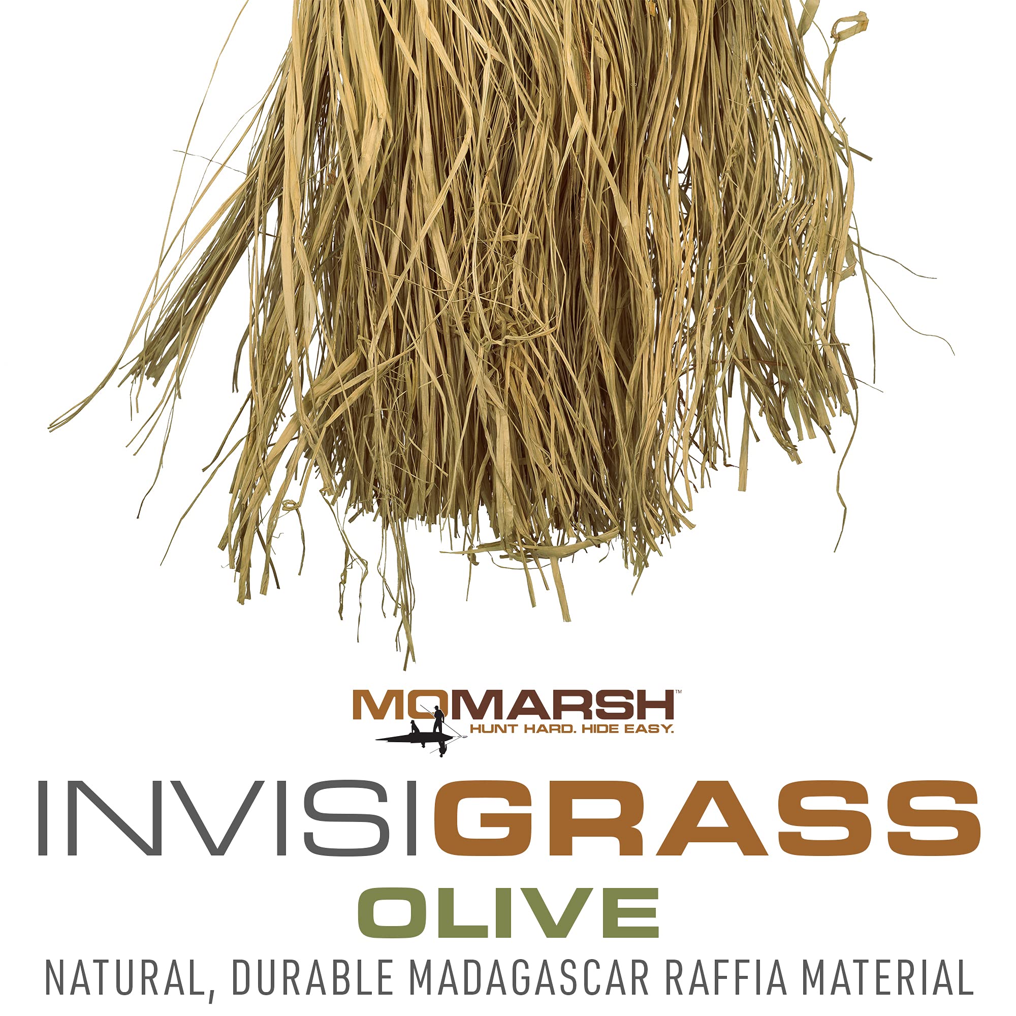 Momarsh InvisiGrass olive camouflage grass coverage shown on blinds for seamless blending