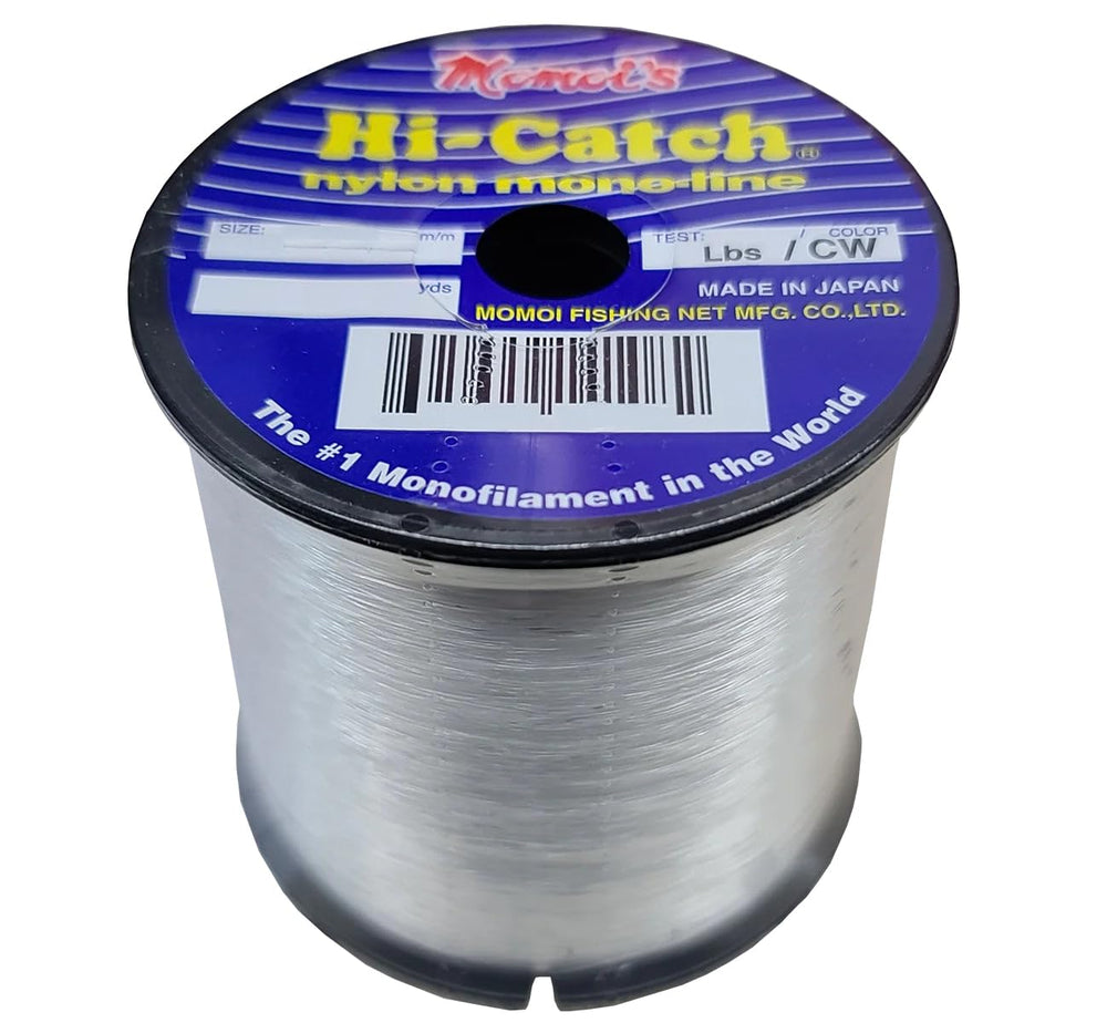 Momoi 14120 Hi-Catch monofilament line with soft feel and high tensile strength for long casts.