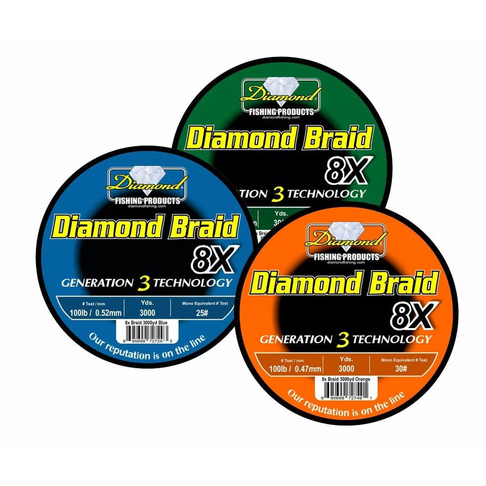 Momoi Diamond Braid Gen III 8X 300yds; 8-carrier strength for heavy setups.