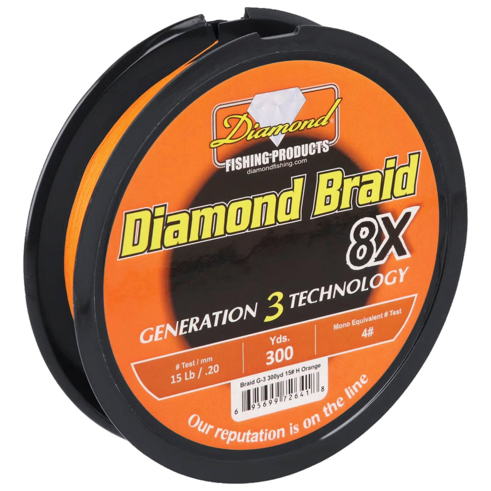 Momoi Diamond Braid Gen III 8X 300yds; UV-resistant color under sun exposure.