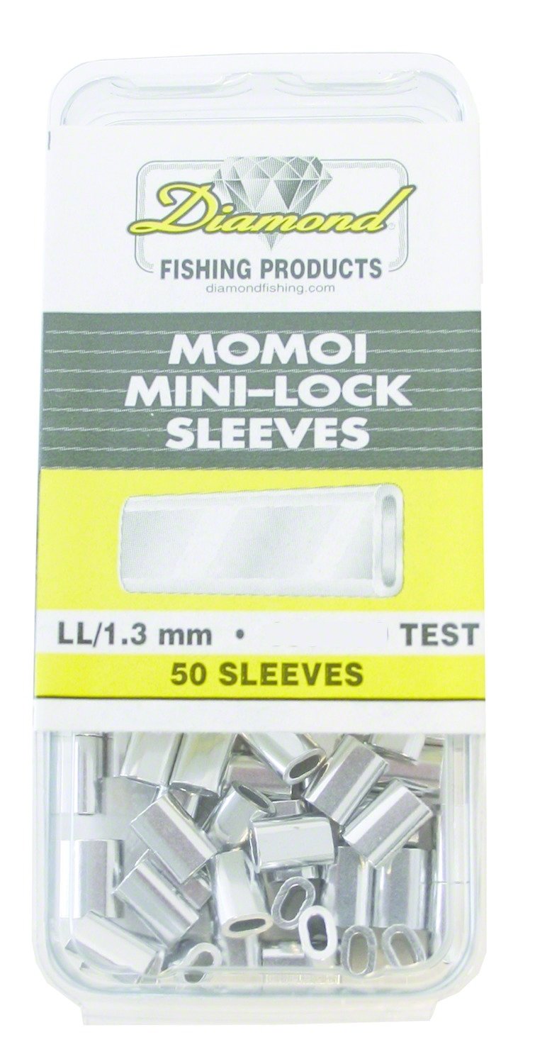 Momoi Diamond Mini-Lock Sleeves—silver, 100–130 lb test, large size, promotes strong line connections