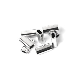 Momoi Diamond Mini-Lock Sleeves in silver provide burr-free, precise fittings for heavy mono lines.