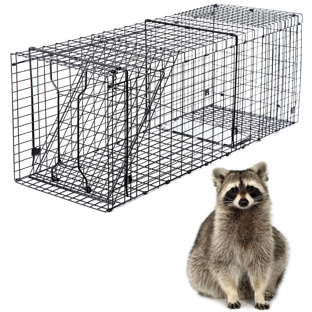 Mondogreet heavy-duty live trap folded for easy transport and storage.