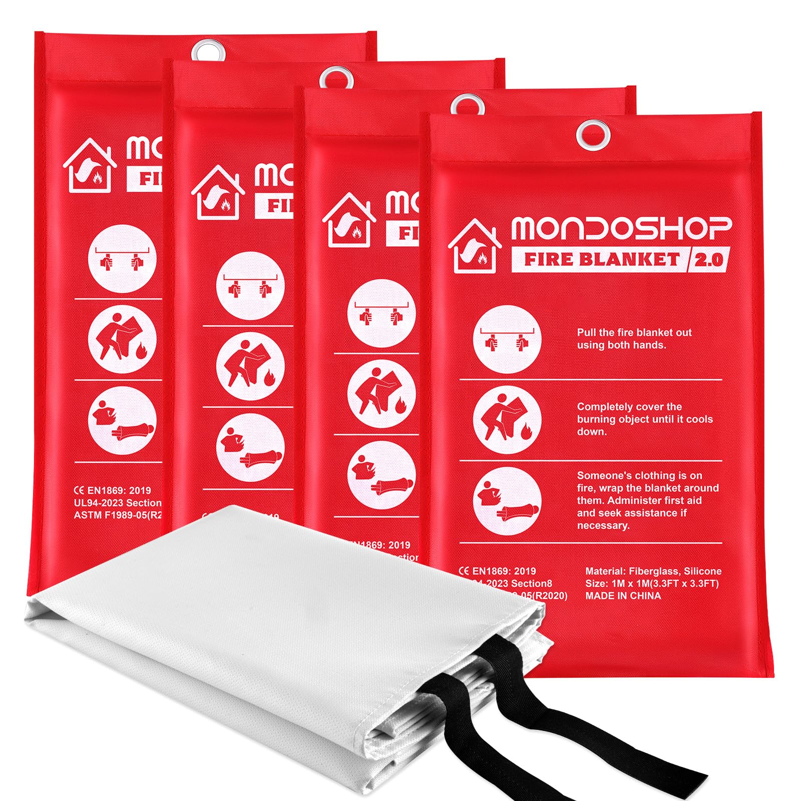 Mondoshop silicone fire blanket in a kitchen drawer for quick flame containment.