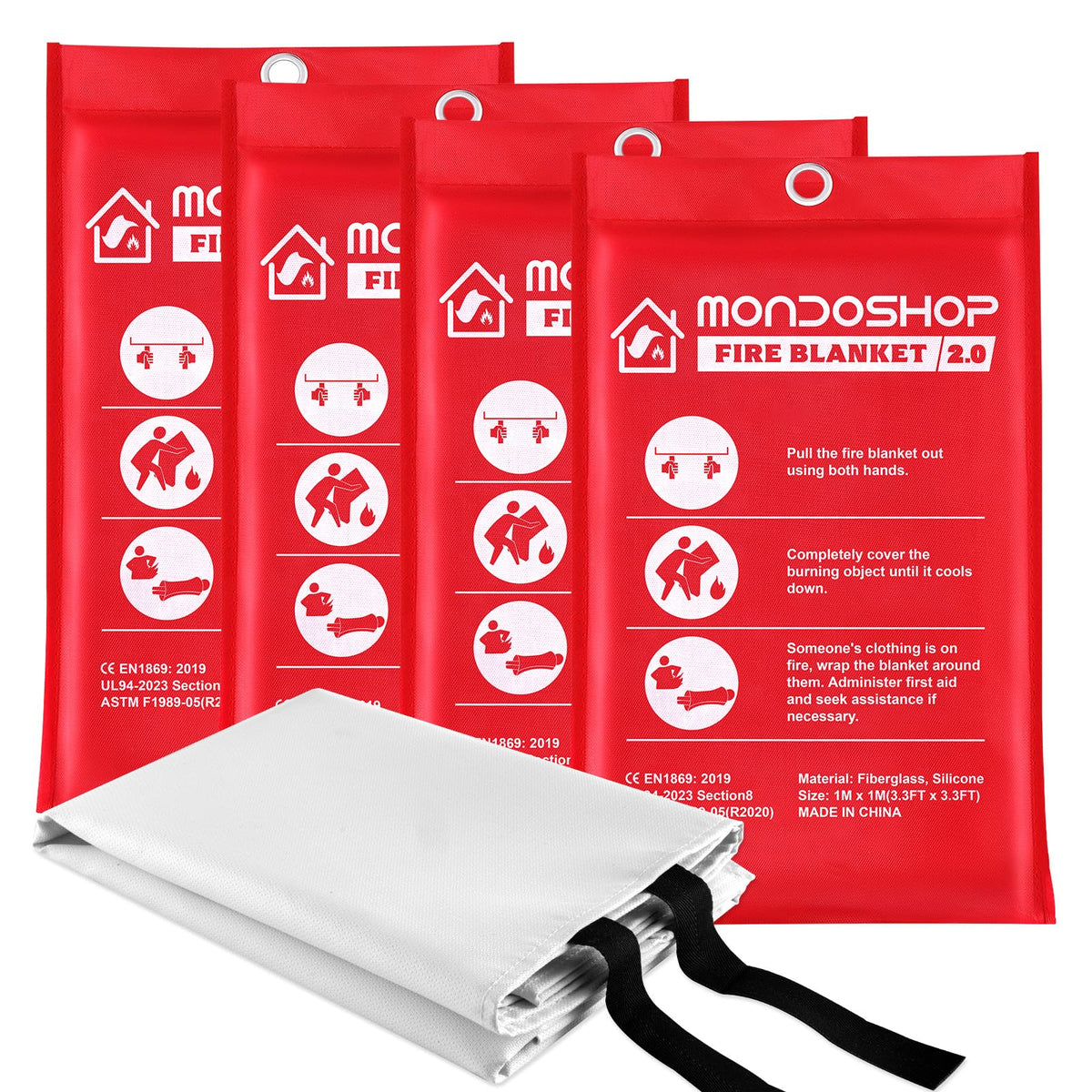Mondoshop silicone fire blanket in a kitchen drawer for quick flame containment.