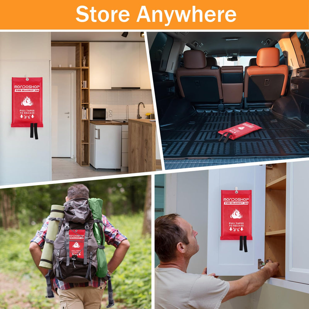 Mondoshop silicone fire blanket in storage drawer ready for emergencies.
