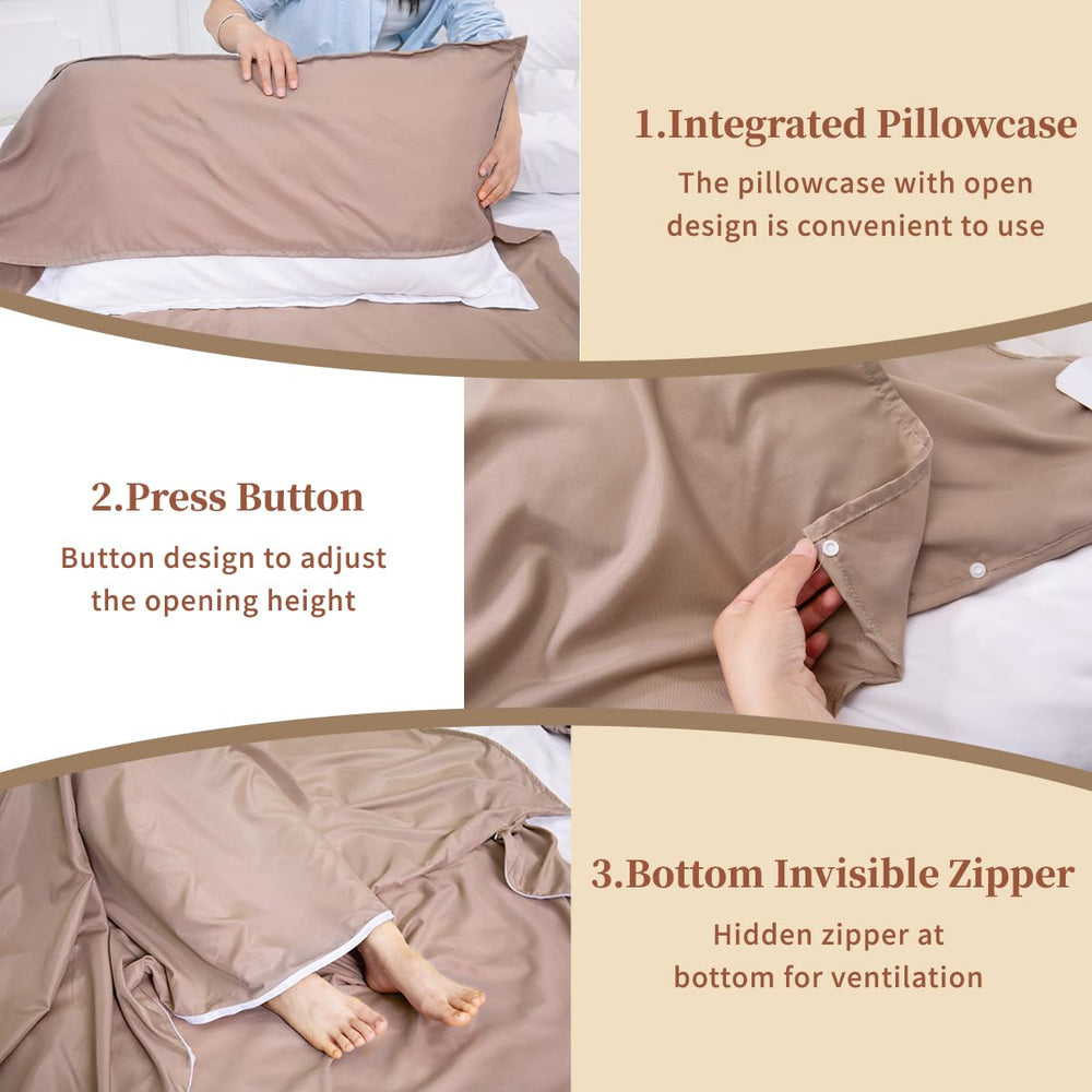 MongByYa sleeping bag liner pillow cover keeps pillow in place for neat sleep.