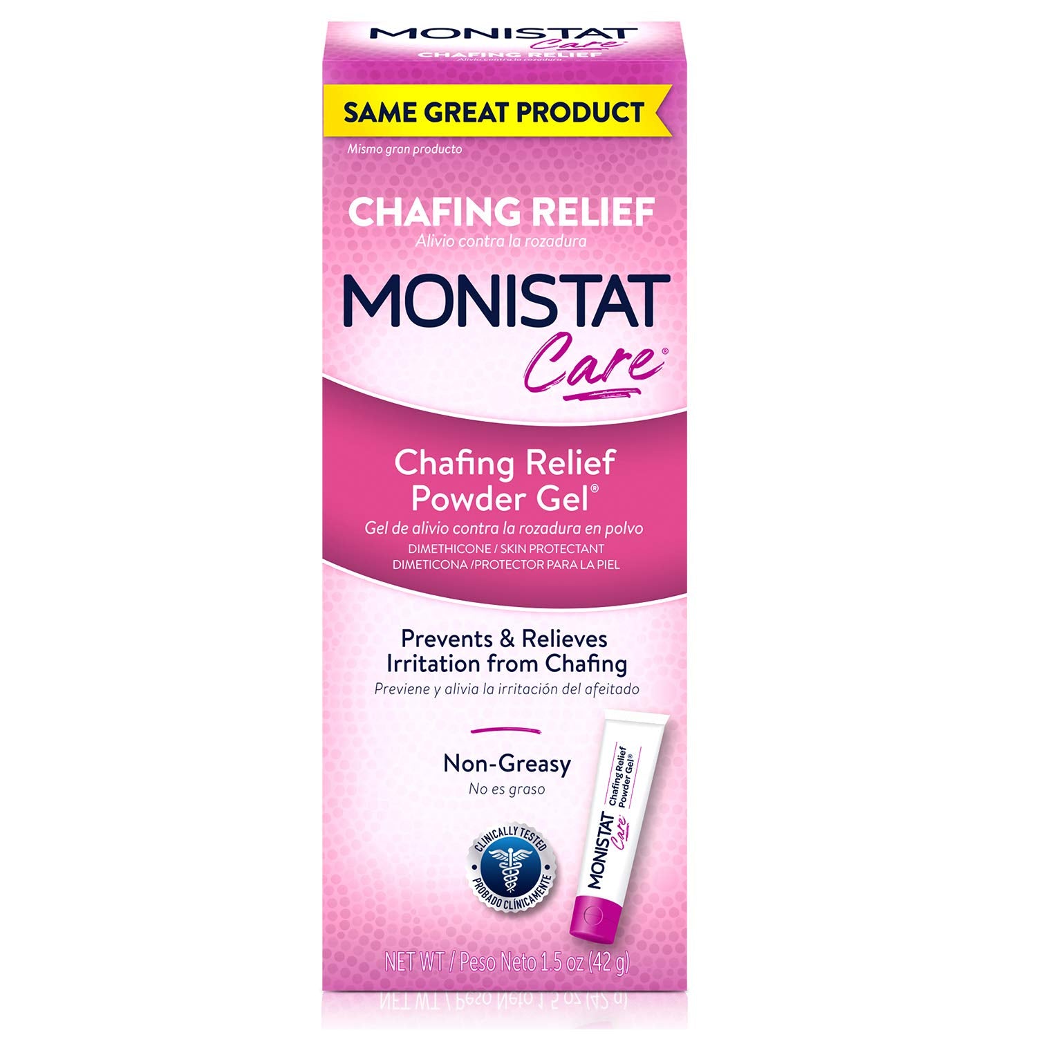 Monistat Care packaging close-up highlighting portable anti-chafe protection