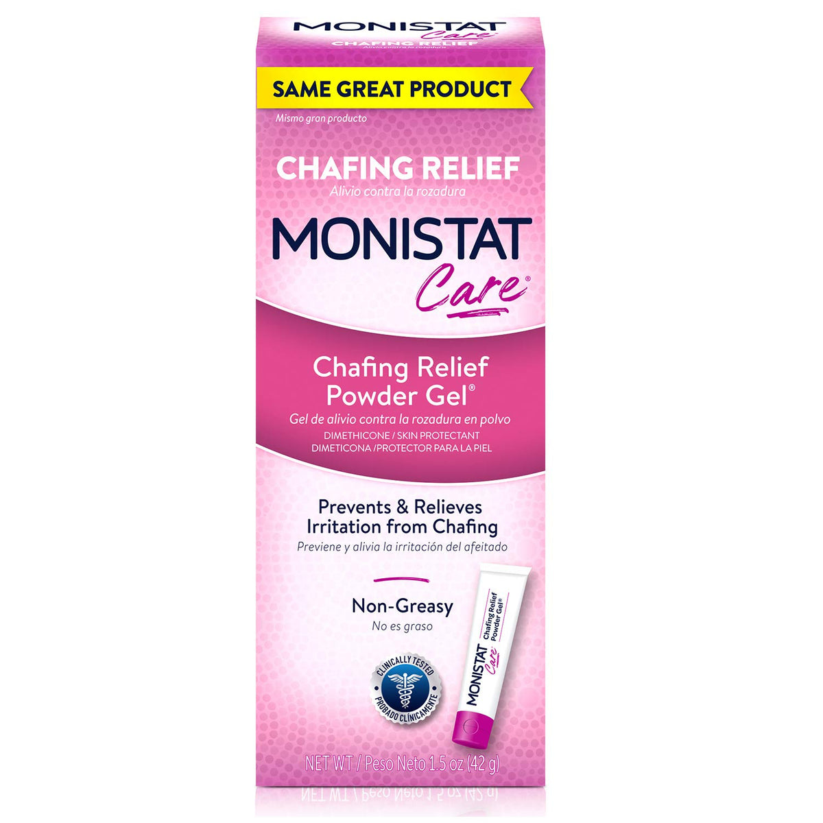 Monistat Care packaging close-up highlighting portable anti-chafe protection