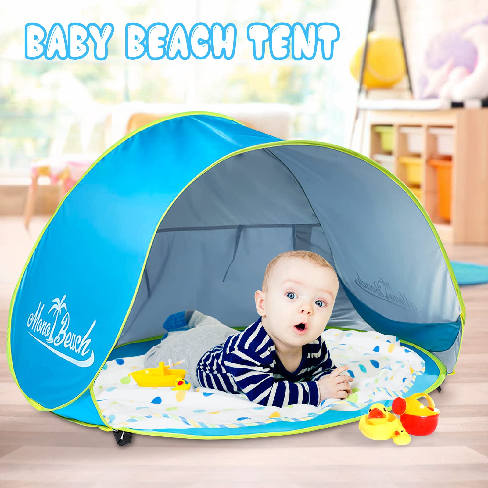 Monobeach baby shade tent dimensions show open size and carry bag