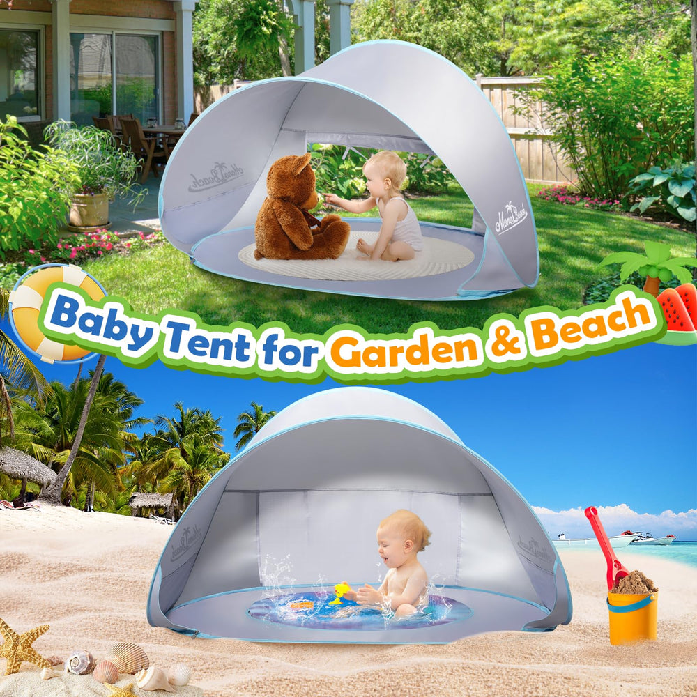 Monobeach baby shade tent durable material, waterproof and tear-resistant for sandy beach use.