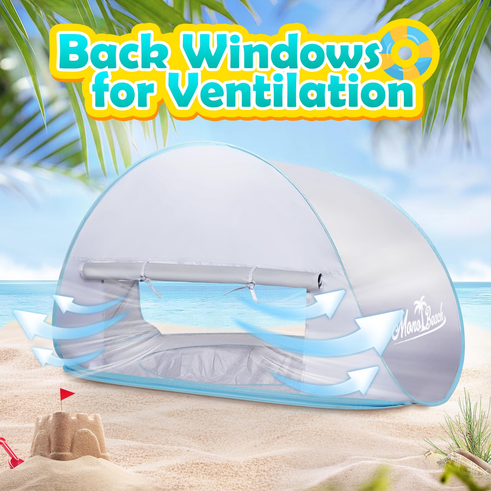 Monobeach baby shade tent easy pop-up setup, quick shade on the beach.