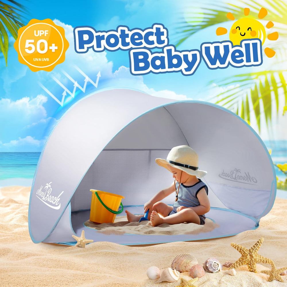 Monobeach baby shade tent UV protection coverage blocks UV rays for sensitive skin safety.