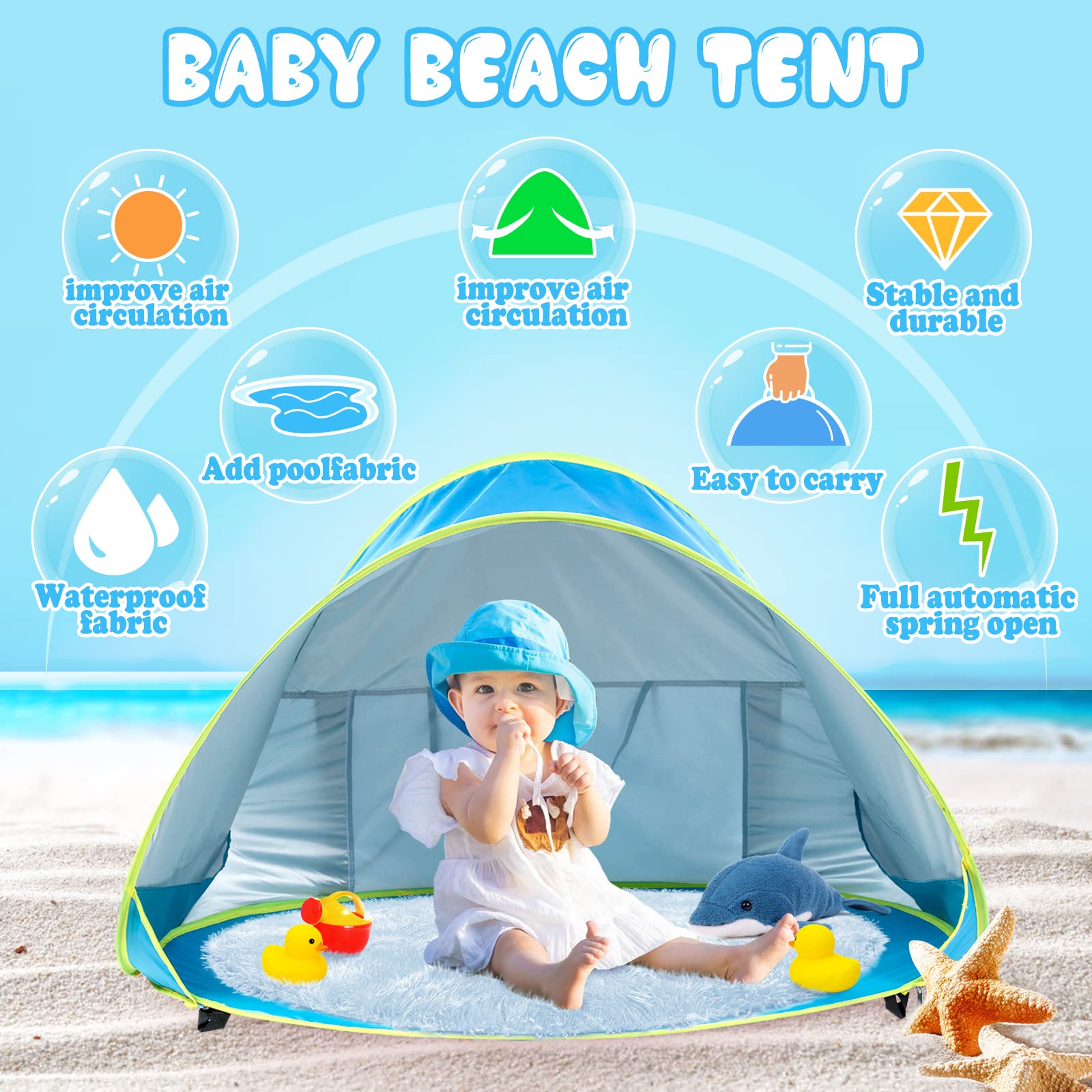 Monobeach baby shade tent UV protection feature highlighted for sunny days