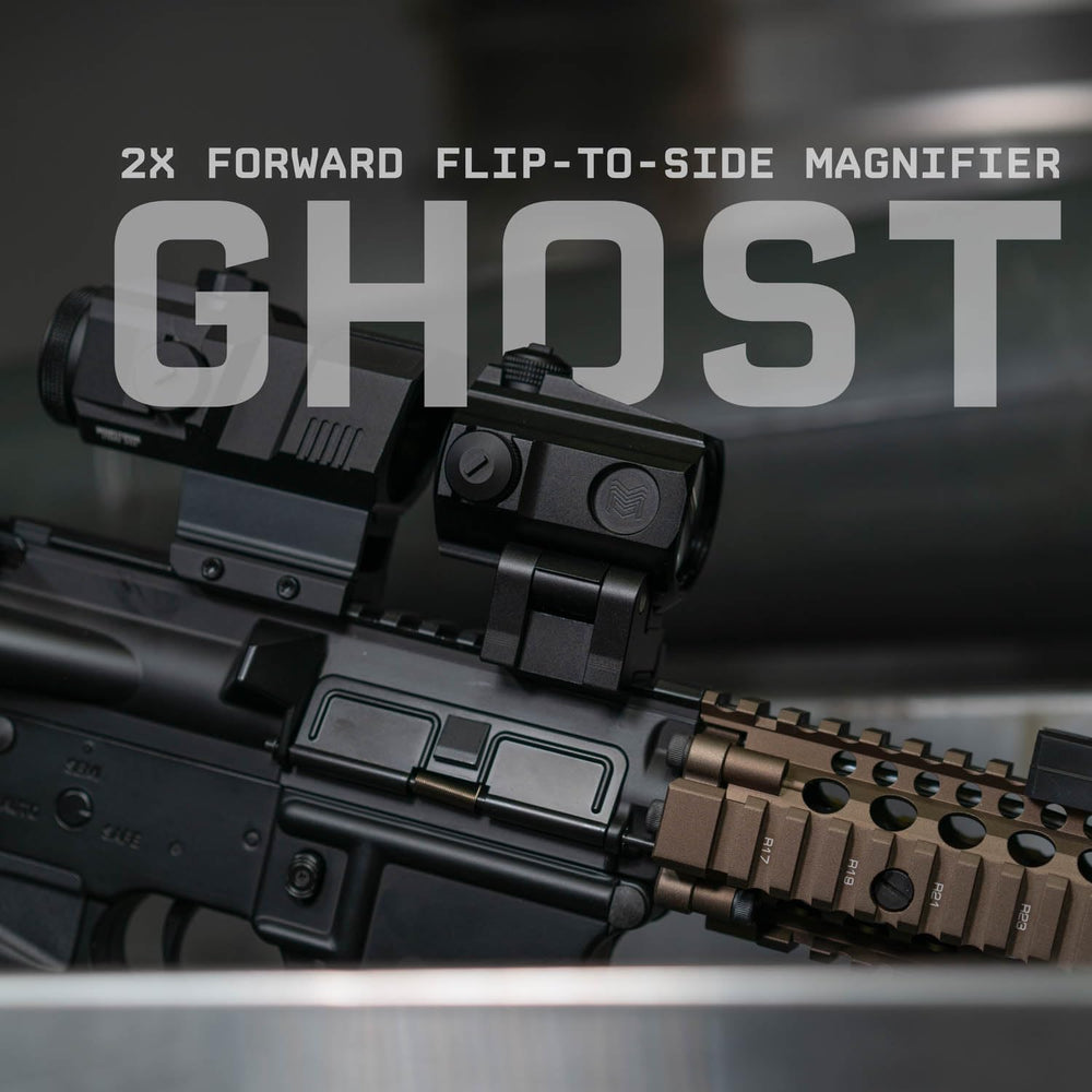 Monstrum 2X magnifier quick-engage mechanism enables fast switching during shooting sessions.