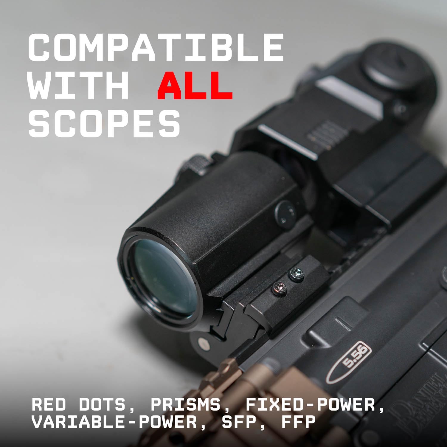 Monstrum 2X magnifier spacers provide adjustable center height up to 1.9 inches.