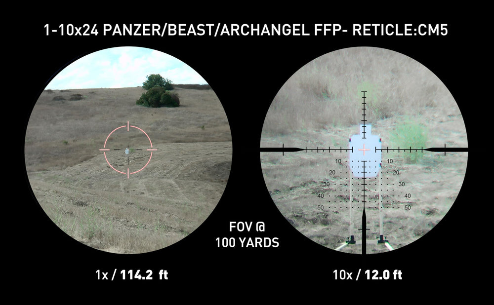 Monstrum Archangel ED 1-10x scope windage and elevation adjustments offer precise click feel.