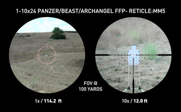 Monstrum Archangel ED 1-10x FFP eye relief with forgiving eye box in use