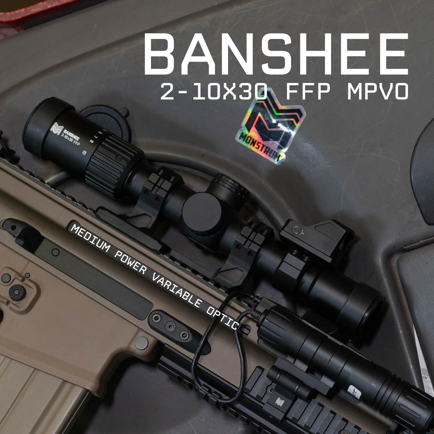 Monstrum Banshee ED glass closeup highlighting sharp color contrast.
